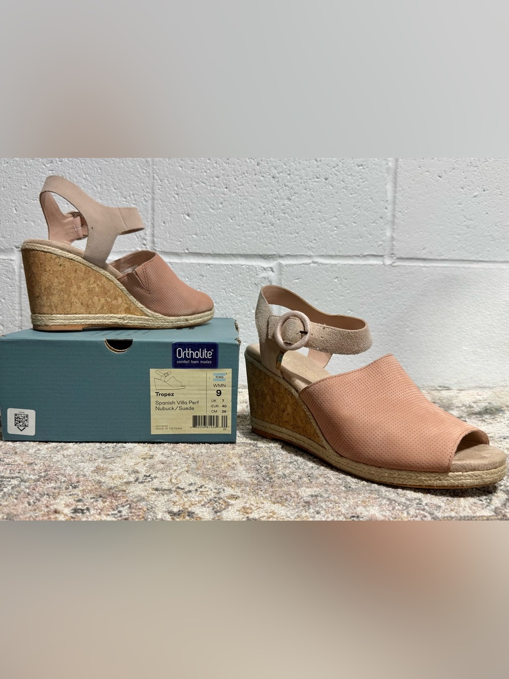 Toms Peach Open-Toe Cork Wedge Sandals with Ankle Strap